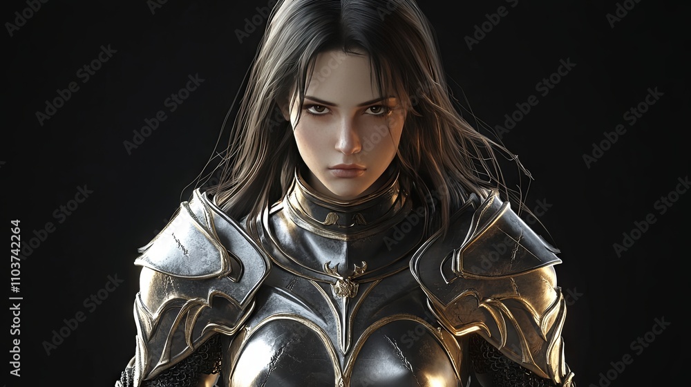 Fierce Female Warrior in Dark Armor Fierce Female Warrior in Dark Armor