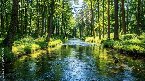 Serene River in Lush Forest: Nature's Water Preservation Haven