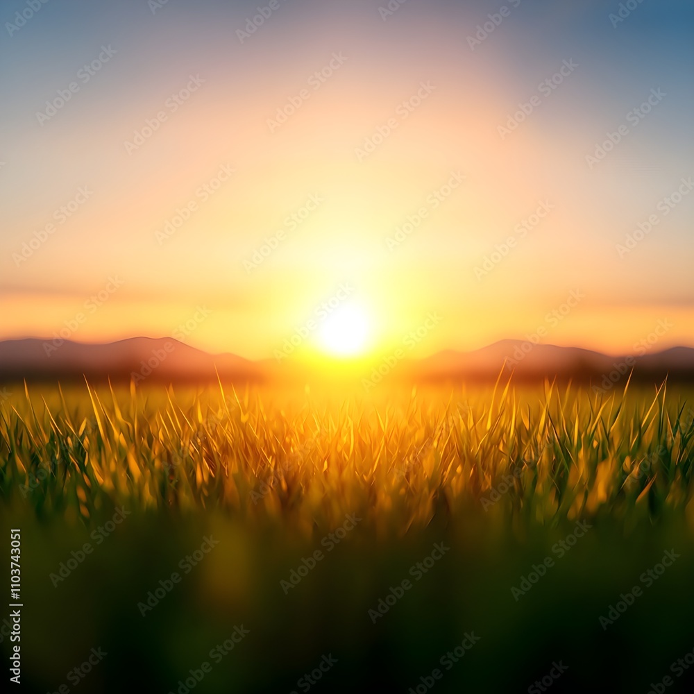 Serene sunrise over a grassy field Serene sunrise over a grassy field