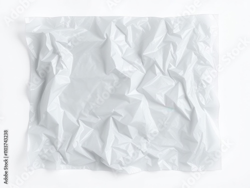 Wrinkled plastic wrap with visible creases and folds, tactile experience, aged, dimensional, folded surface.