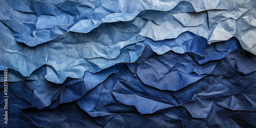 Wallpaper Mural Textured blue crumpled paper with creases in varying depths. Shades of navy and sky blue create contrast and a rich layered effect. Torontodigital.ca