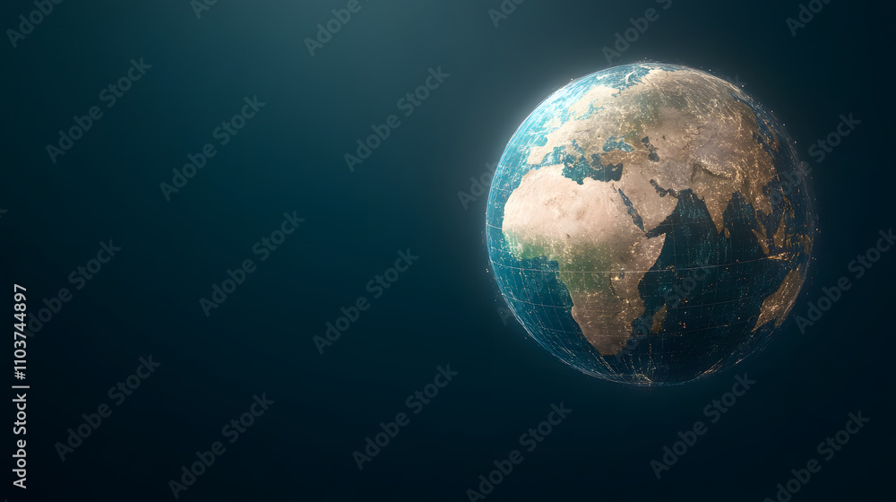 3D globe showcasing Earth with glowing gridlines, highlighting continents and cities. image evokes sense of global connectivity and exploration 3D globe showcasing Earth with glowing gridlines, highlighting continents and cities. image evokes sense of global connectivity and exploration
