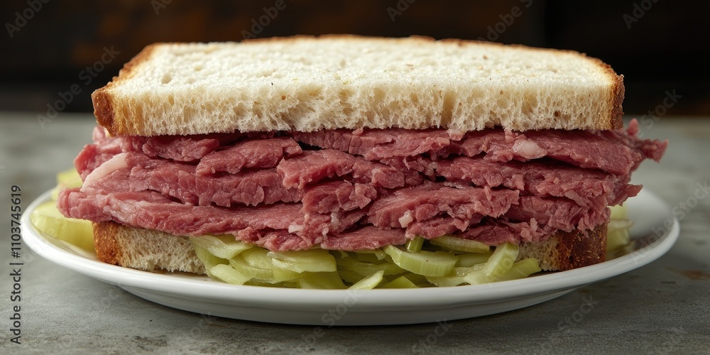 Dry sandwich featuring corned beef complemented by frozen leeks. Enjoy a sandwich where the corned beef meets the cold texture of leeks for a unique flavor experience. Dry sandwich featuring corned beef complemented by frozen leeks. Enjoy a sandwich where the corned beef meets the cold texture of leeks for a unique flavor experience.
