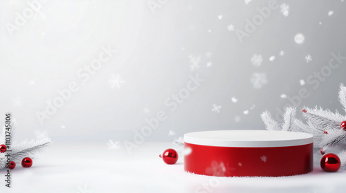 white and red podium for product presentation at christmas	