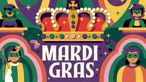 Mardi Gras Parade with Crown and Masks Design