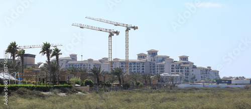 Photography construction work on skyscrapers in Dubai City
