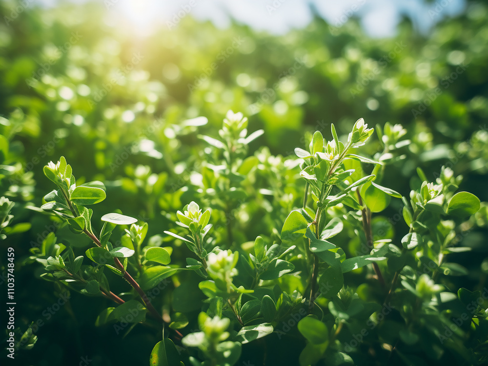 Common purslane flowers in a sunny field with soft lighting and a vintage filter look