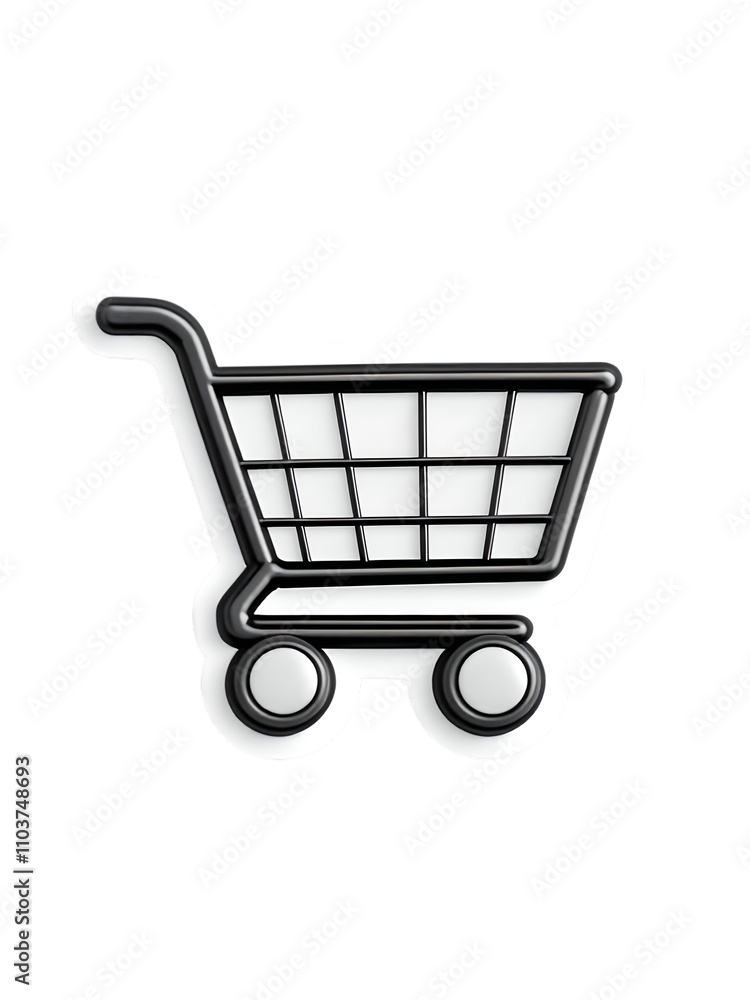 A shopping cart black and white sticker icon. A shopping cart black and white sticker icon.