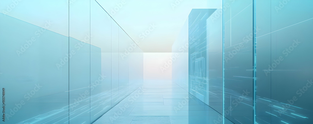 Futuristic Glass Corridor Digital Lines Abstract Design Futuristic Glass Corridor Digital Lines Abstract Design
