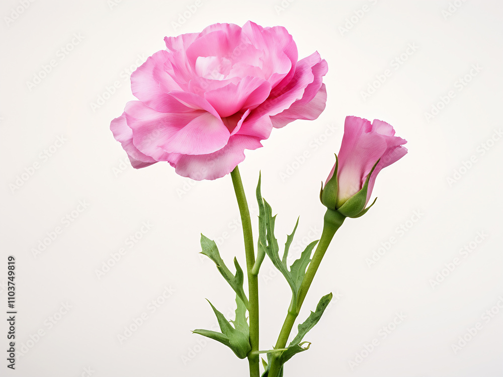 A delicate pink eustoma flower isolated on a white background A delicate pink eustoma flower isolated on a white background