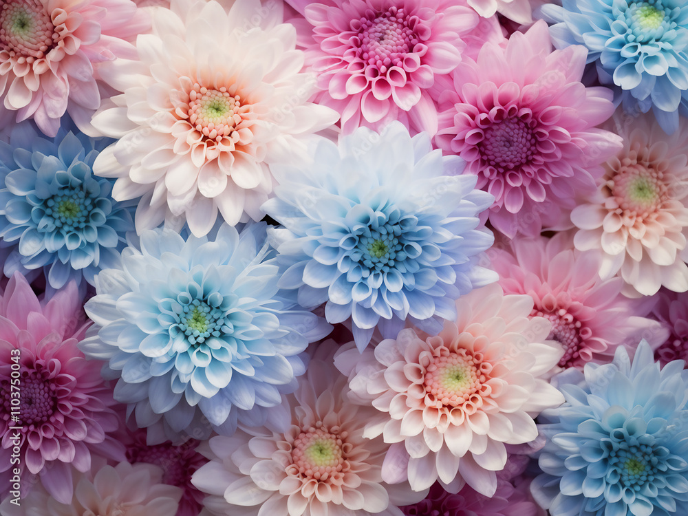 Pink and blue chrysanthemums blooming for a lovely greeting idea Pink and blue chrysanthemums blooming for a lovely greeting idea