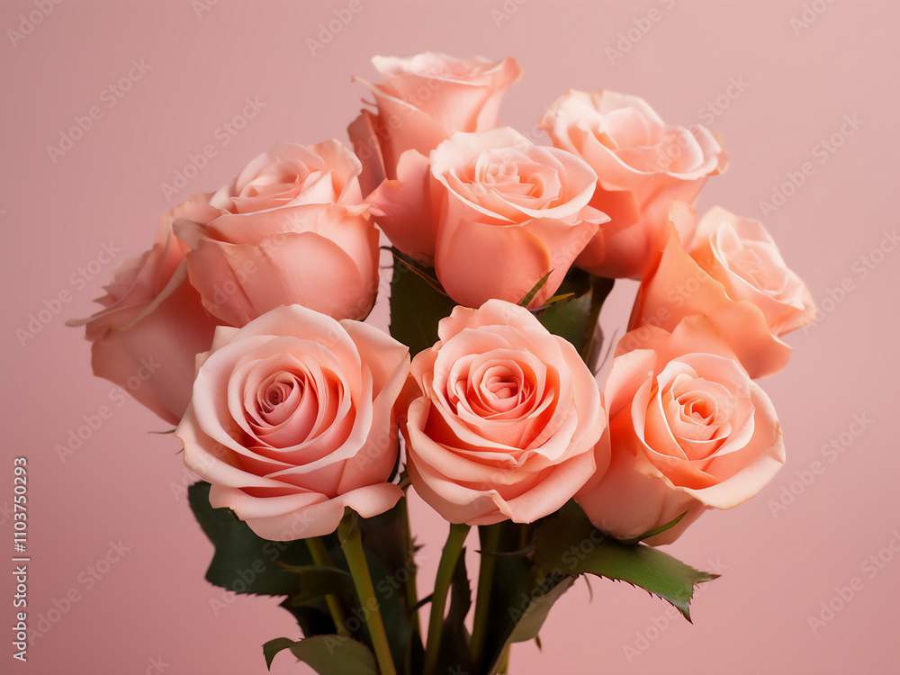 A bouquet of stunning roses in close-up with a vibrant background A bouquet of stunning roses in close-up with a vibrant background