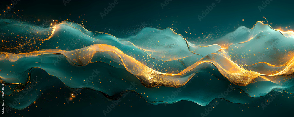 Abstract Teal And Gold Liquid Waves Design Abstract Teal And Gold Liquid Waves Design