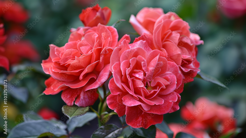 Vibrant Red Roses in Full Bloom Close-Up Vibrant Red Roses in Full Bloom Close-Up
