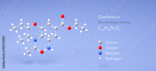 oseltamivir molecule, molecular structure, antiviral drug, 3d model, Structural Chemical Formula and Atoms with Color Coding photo