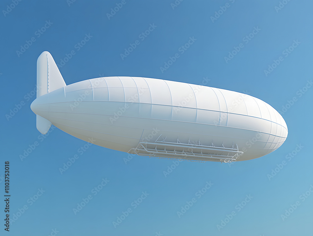 Fototapeta premium A large, white airship floating in a clear blue sky.