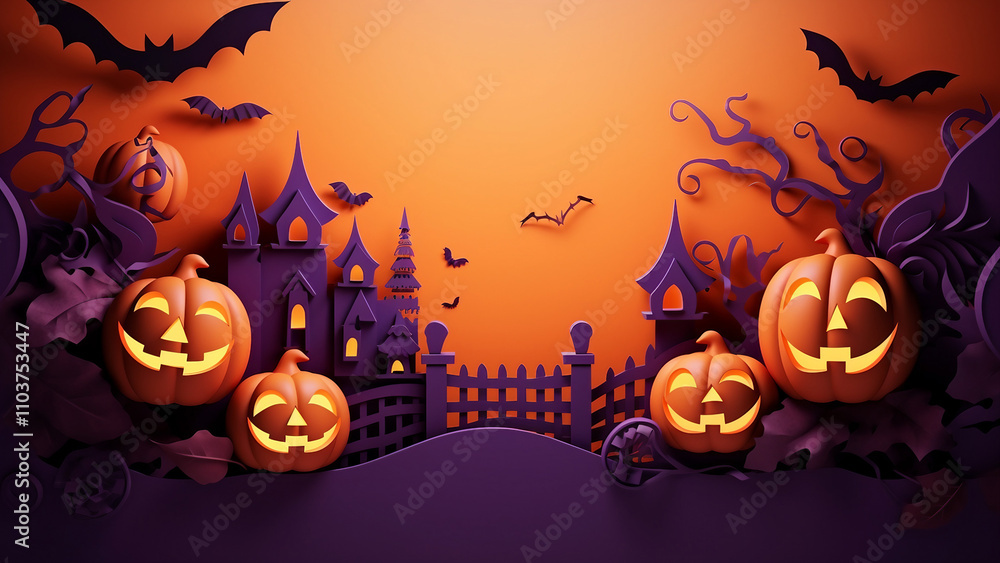 Halloween castle scene with jack o' lanterns. Spooky Halloween background. Halloween castle scene with jack o' lanterns. Spooky Halloween background.