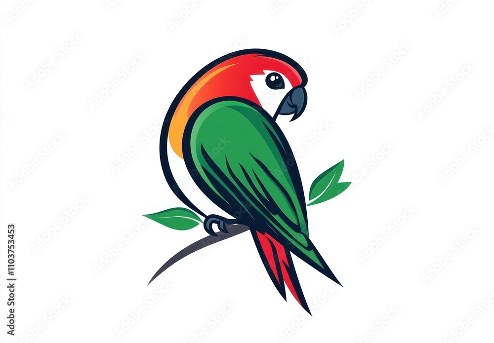 Colorful parrot perched on a branch, viewed from behind, showcasing vibrant green, red, and white plumage. Colorful parrot perched on a branch, viewed from behind, showcasing vibrant green, red, and white plumage.
