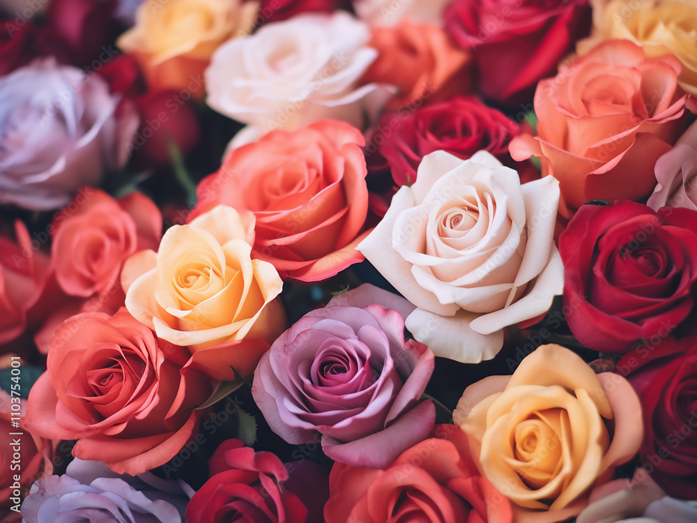 Rose flower bouquet on a colorful background in a floral composition Rose flower bouquet on a colorful background in a floral composition