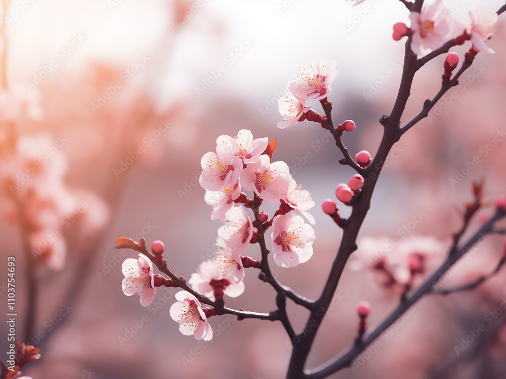Blurred background of pink spring buds on a decorative tree Blurred background of pink spring buds on a decorative tree