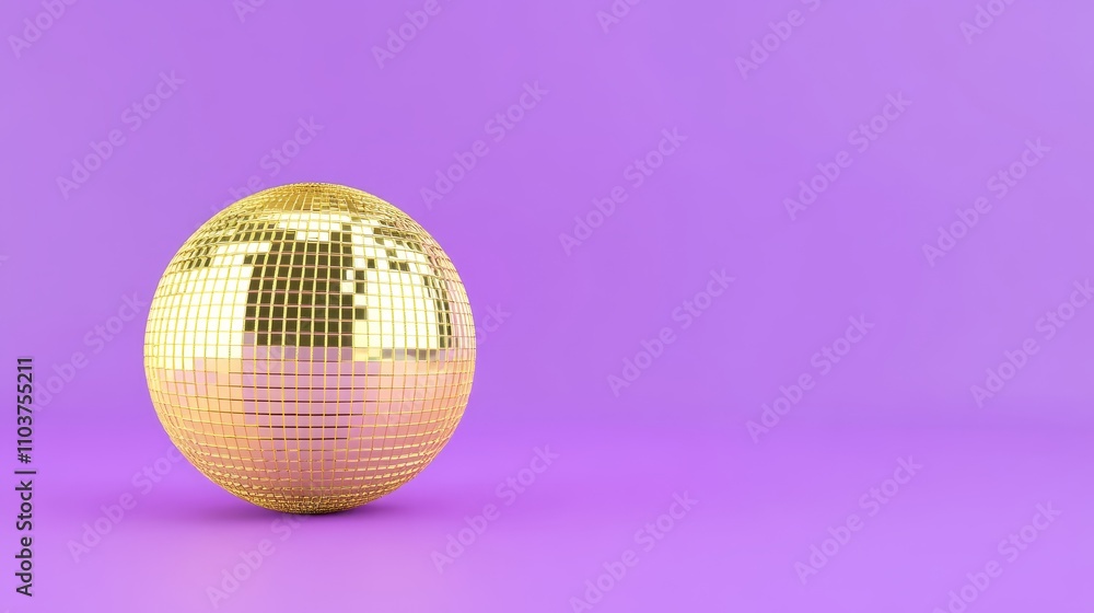 Christmas party and New Year celebration with a sparkling disco ball on a vibrant purple background. Digitally generated 3D render creating a festive joyful atmosphere for dancing, fun, celebration Christmas party and New Year celebration with a sparkling disco ball on a vibrant purple background. Digitally generated 3D render creating a festive joyful atmosphere for dancing, fun, celebration