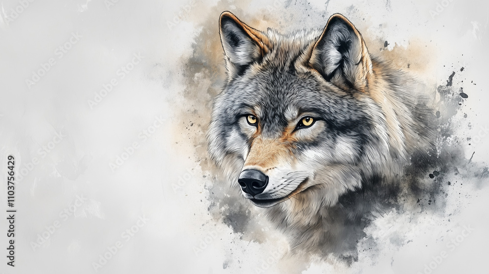 Wolf on abstract watercolor background.
Wolf on abstract watercolor background.