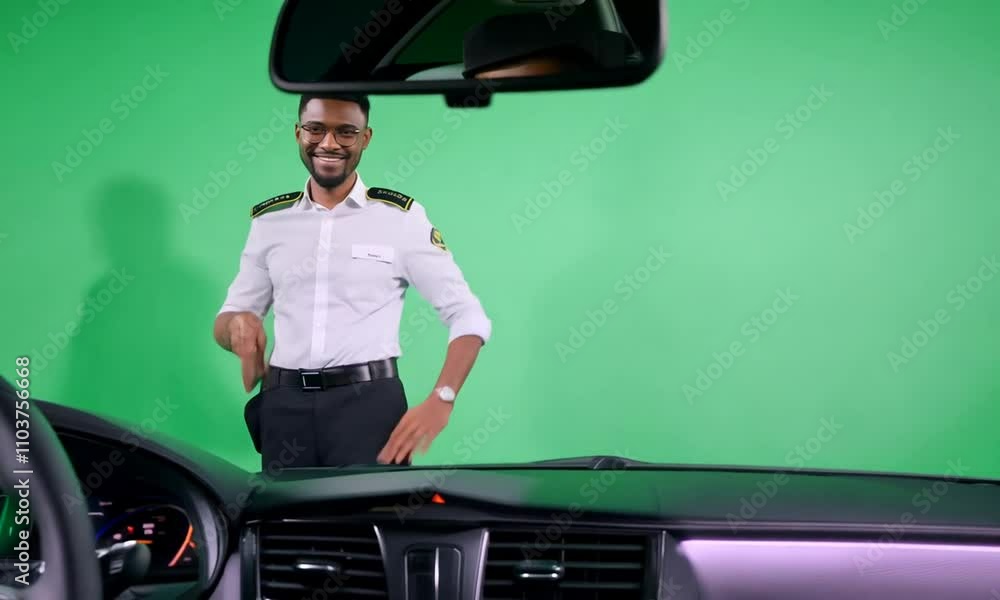 Taxi Driver Posing with Car Keys on Green Screen Stock Video | Adobe Stock