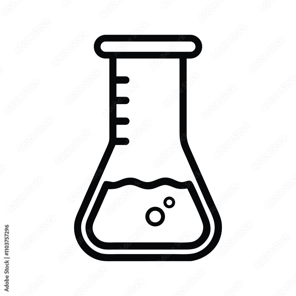 Erlenmeyer flask with liquid and bubbles. Simple line art illustration. Erlenmeyer flask with liquid and bubbles. Simple line art illustration.