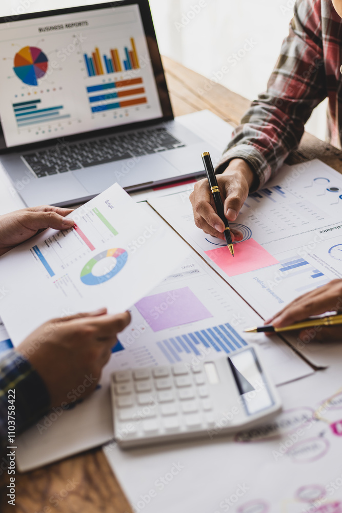Businessman meeting with financial advisor, discussing analysis of financial charts in business report and planning company budget. Businessman meeting with financial advisor, discussing analysis of financial charts in business report and planning company budget.