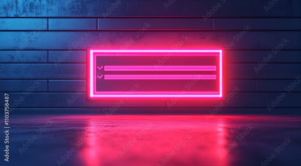 A glowing neon pink signage with checkboxes against a dark background, creating a modern, tech-inspired vibe. A glowing neon pink signage with checkboxes against a dark background, creating a modern, tech-inspired vibe.