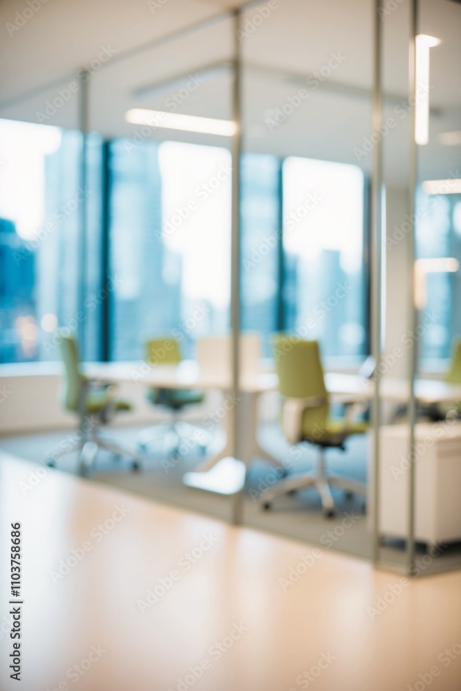 Blurred modern office space,met room and open workstations that convey professionalism and tranquility.