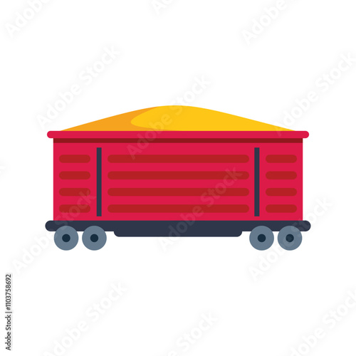 Red railroad hopper car carrying sand or grain, transportation of bulk cargo by rail