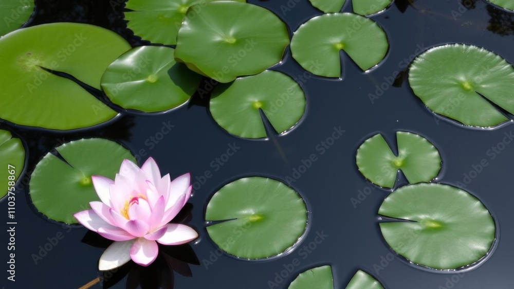 Beautiful Thai lotus flowers floating on a dark blue water surface, symbolizing peace and tranquility, beautiful, pond Beautiful Thai lotus flowers floating on a dark blue water surface, symbolizing peace and tranquility, beautiful, pond