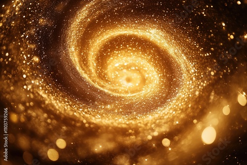 Golden spiral vortex with sparkling particles photo