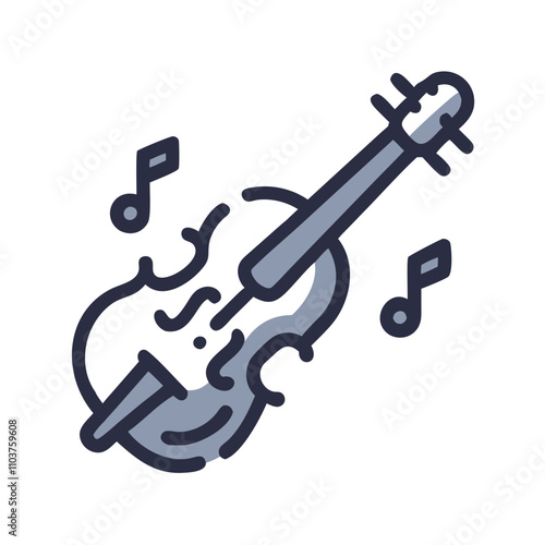 Violin with musical notes in flat style