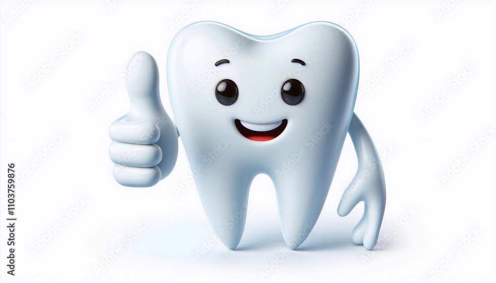 Smiling 3D tooth showing thumb up on white background, dental care and hygiene concept Smiling 3D tooth showing thumb up on white background, dental care and hygiene concept