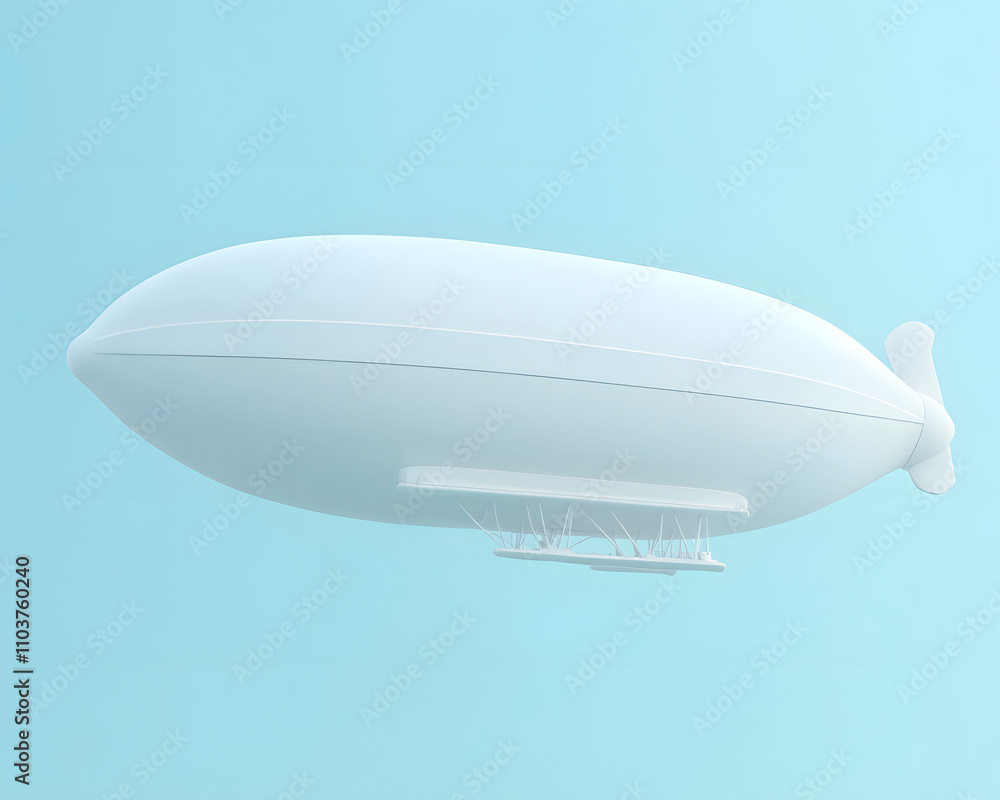 Obraz premium A minimalistic white zeppelin floating in a light blue sky.