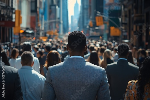 Wallpaper Mural Anonymous Businessman Walking Through Sunny Urban Crowd Torontodigital.ca