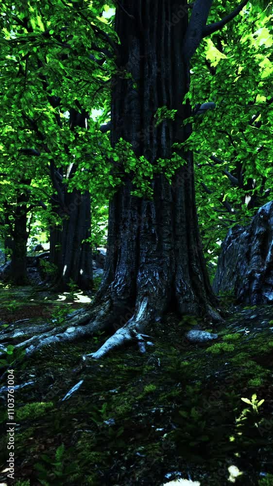 tree roots and sunshine in a green forest tree roots and sunshine in a green forest