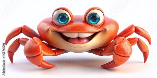 Playful 3D Cartoon Crab Character on White Background, Colorful and Fun Design Ideal for Children’s Books, Animation Projects, and Educational Materials photo