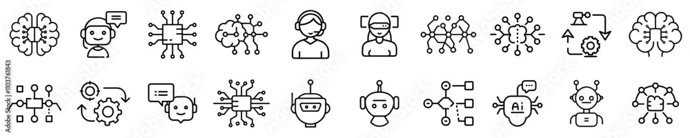 Good icon set of artificial intelligence concepts in outline style