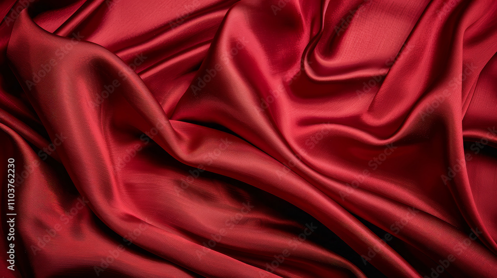 Luxurious Smooth Red Silk Drapes in Detail Luxurious Smooth Red Silk Drapes in Detail