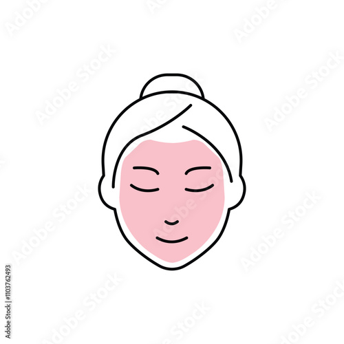 Woman with Facial Sparkle Mask Line Icon. Beauty Cosmetic Face Mask for Girl Linear Pictogram. Female Face Skin Care Outline Icon. Relax Spa