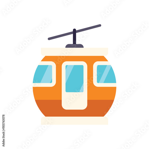 Orange cable car moving on the ropeway, public or touristic transport for mountain resorts