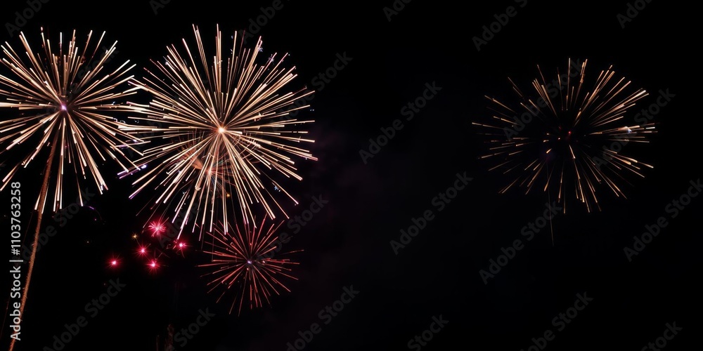 Vibrant fireworks lighting up the black sky to ring in the new year, lights, explosion, spark Vibrant fireworks lighting up the black sky to ring in the new year, lights, explosion, spark