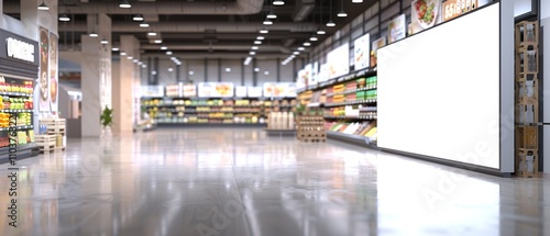 Blank Advertising Panel in Supermarket for Promotional Graphics
