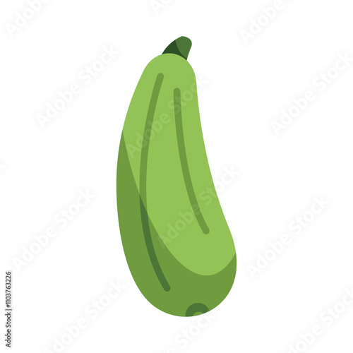 Single green zucchini is isolated on a white background, emphasizing its freshness and health benefits