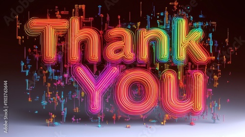 Thank you sign, large flowing lighting colorful letters 