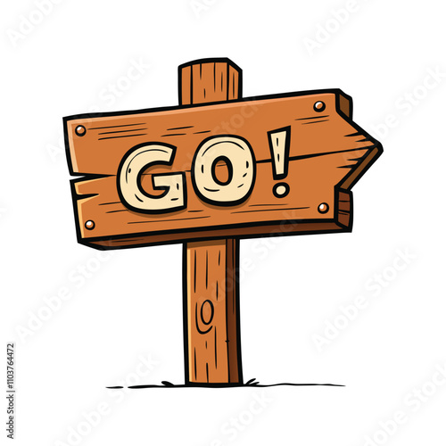 A cartoon wooden sign points right, boldly declaring, "GO!" A fun, motivational image.