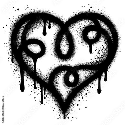 Spray graffiti heart symbol isolated on White background.